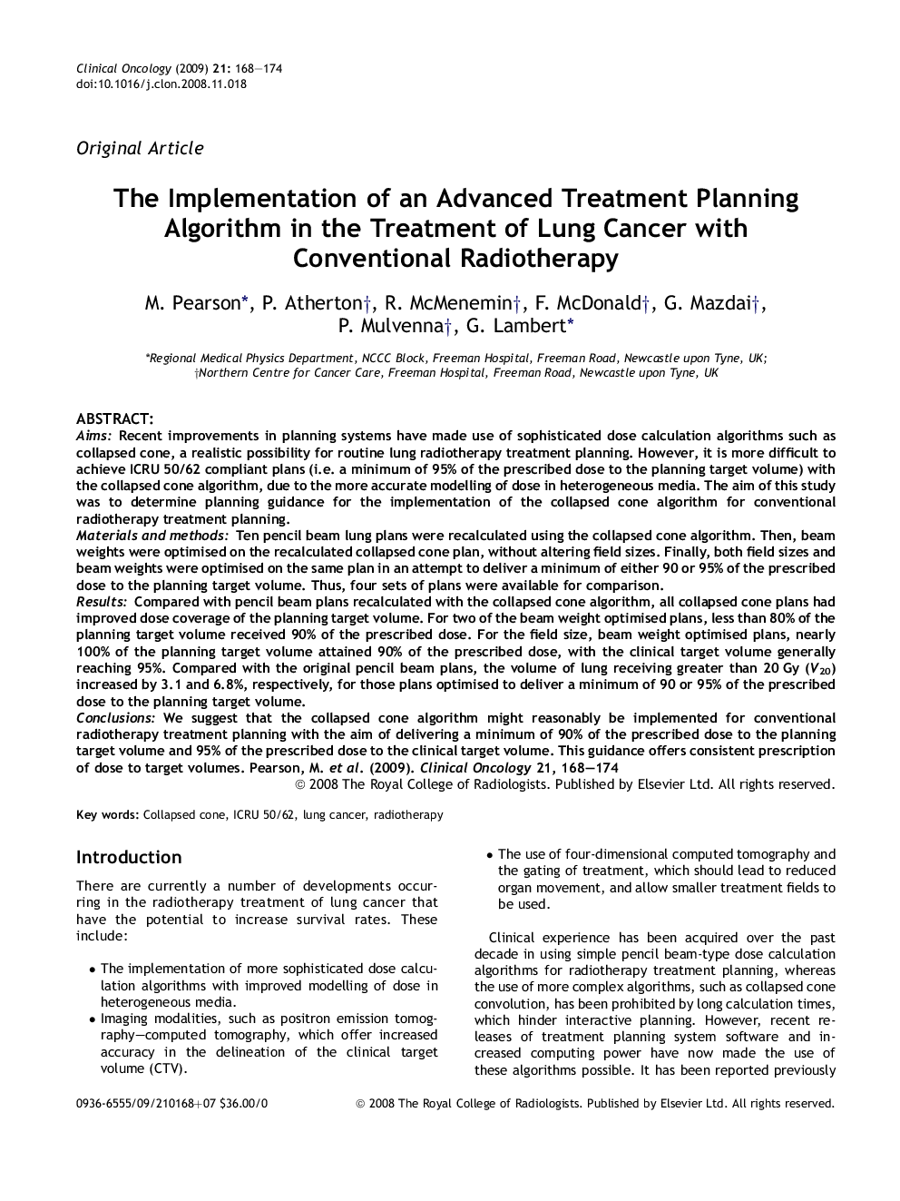 The Implementation of an Advanced Treatment Planning Algorithm in the Treatment of Lung Cancer with Conventional Radiotherapy