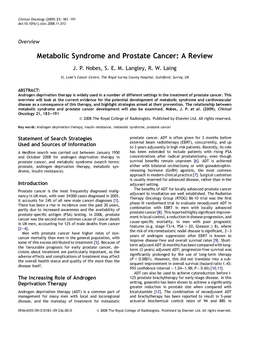 Metabolic Syndrome and Prostate Cancer: A Review