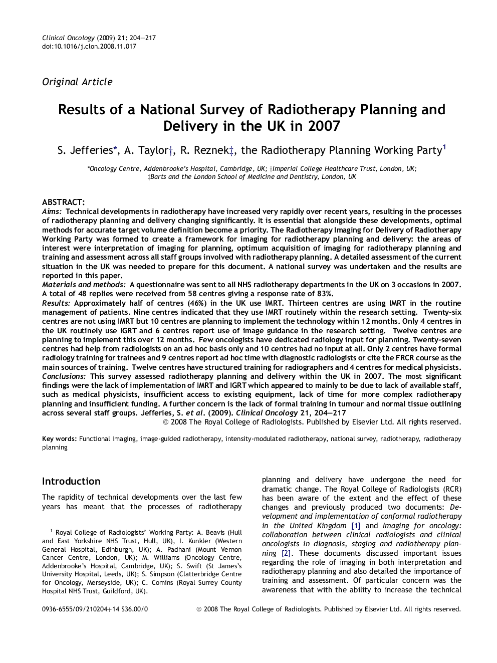 Results of a National Survey of Radiotherapy Planning and Delivery in the UK in 2007