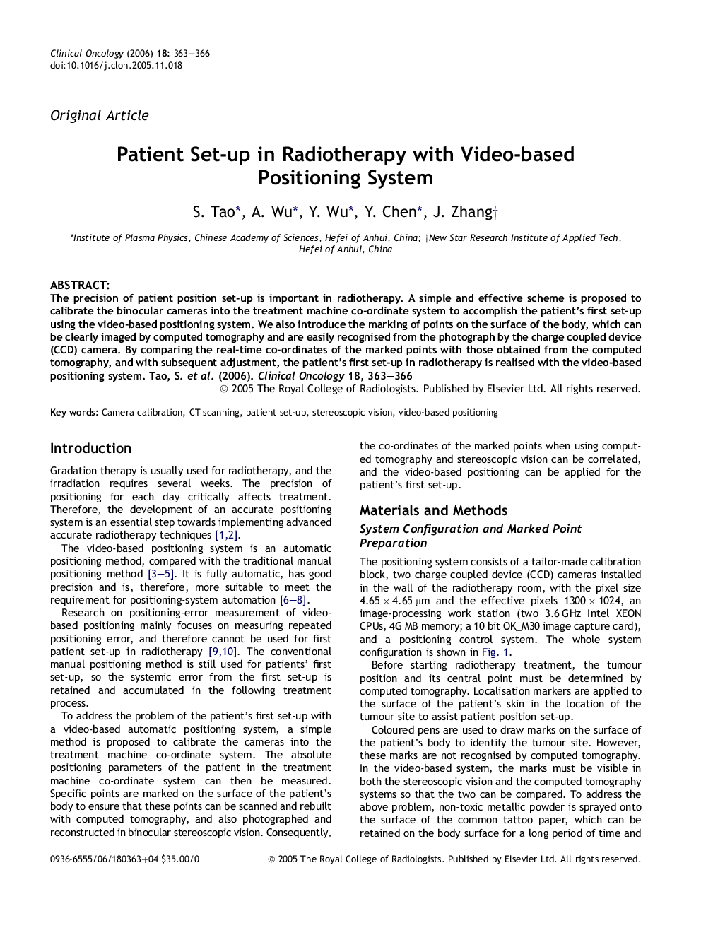 Patient Set-up in Radiotherapy with Video-based Positioning System