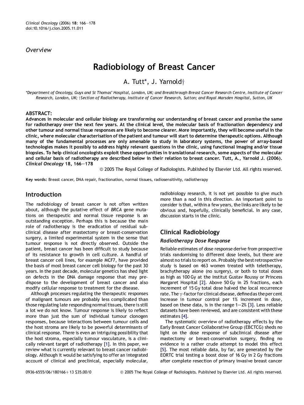 Radiobiology of Breast Cancer