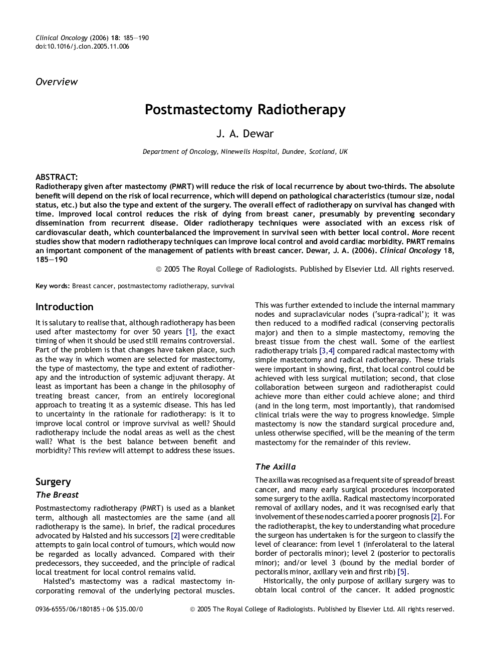 Postmastectomy Radiotherapy