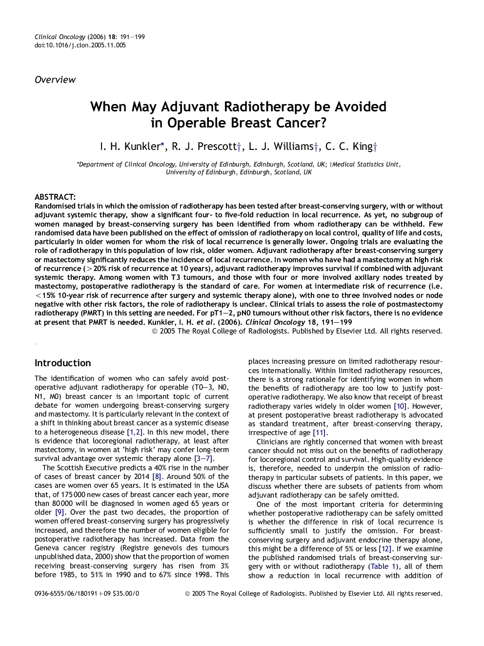 When May Adjuvant Radiotherapy be Avoided in Operable Breast Cancer?