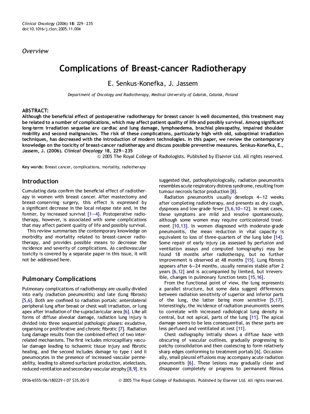 Complications of Breast-cancer Radiotherapy