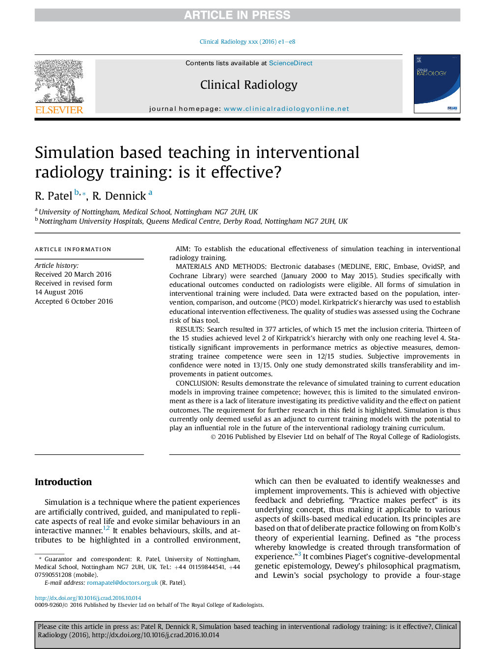 Simulation based teaching in interventional radiology training: is it effective?