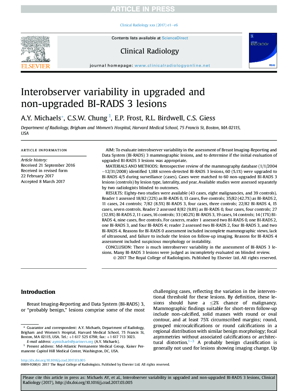 Interobserver variability in upgraded and non-upgraded BI-RADS 3 lesions