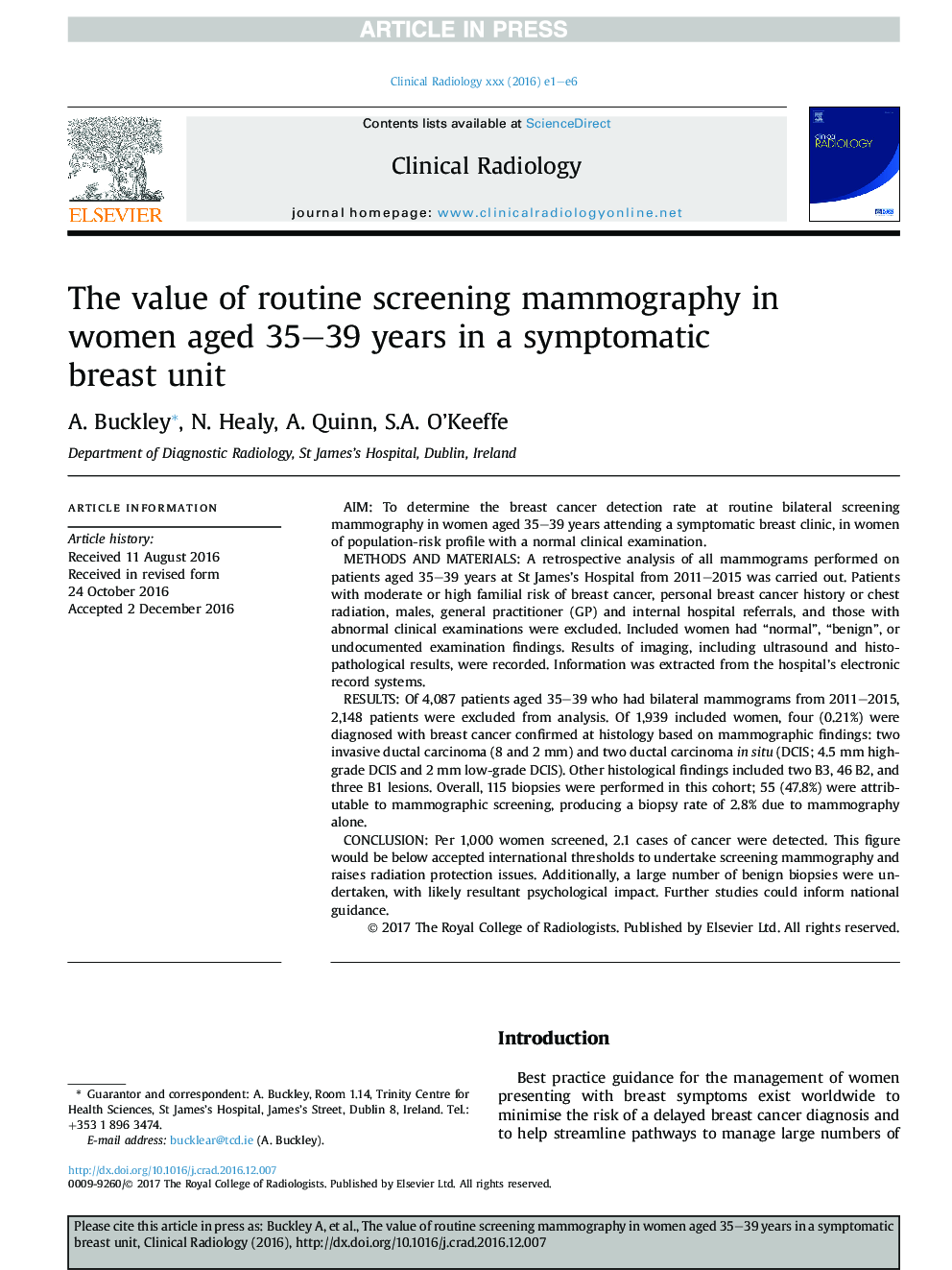 The value of routine screening mammography in women aged 35-39 years in a symptomatic breast unit