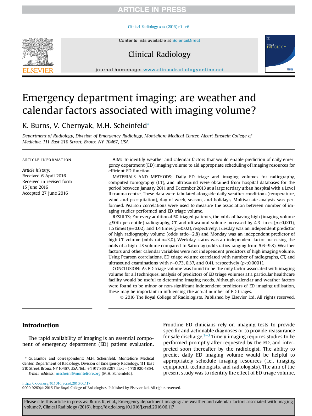 Emergency department imaging: are weather and calendar factors associated with imaging volume?