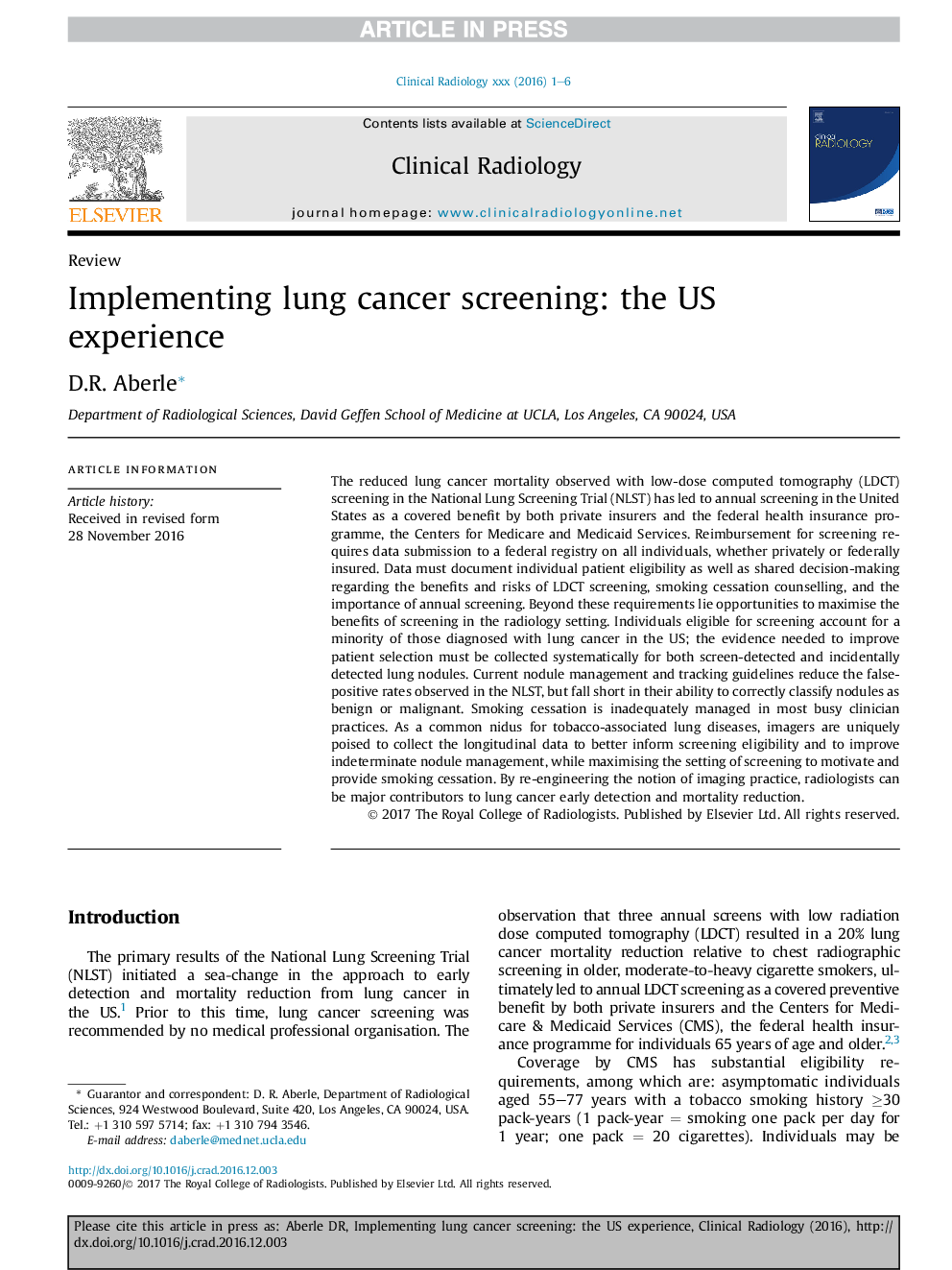 Implementing lung cancer screening: the US experience