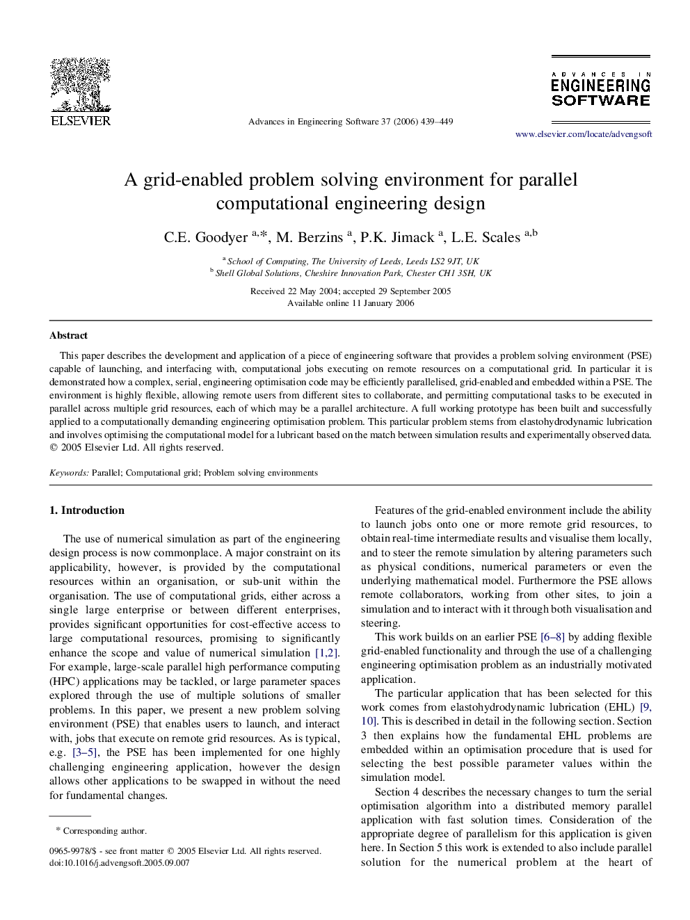 A grid-enabled problem solving environment for parallel computational engineering design