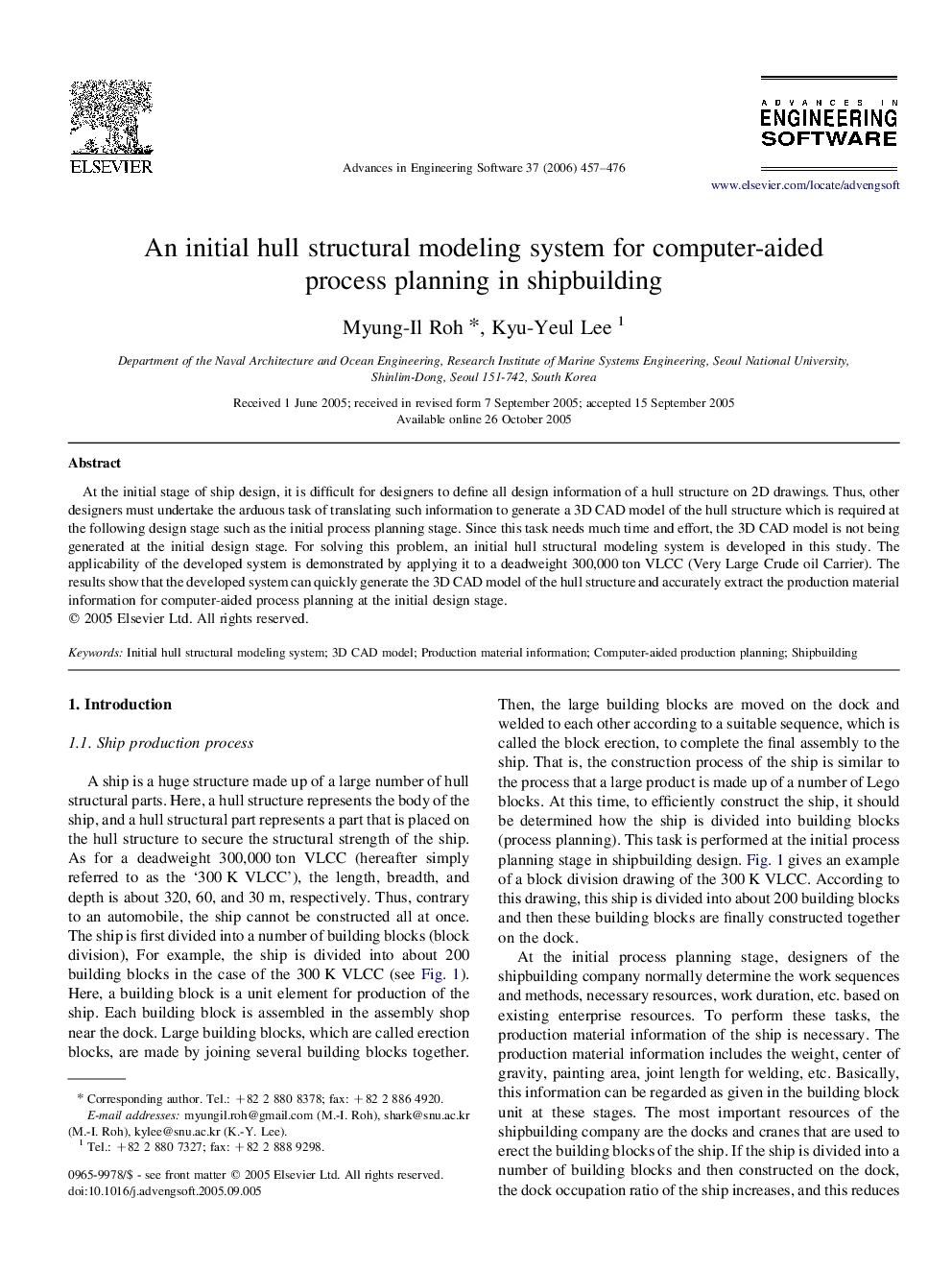 An initial hull structural modeling system for computer-aided process planning in shipbuilding