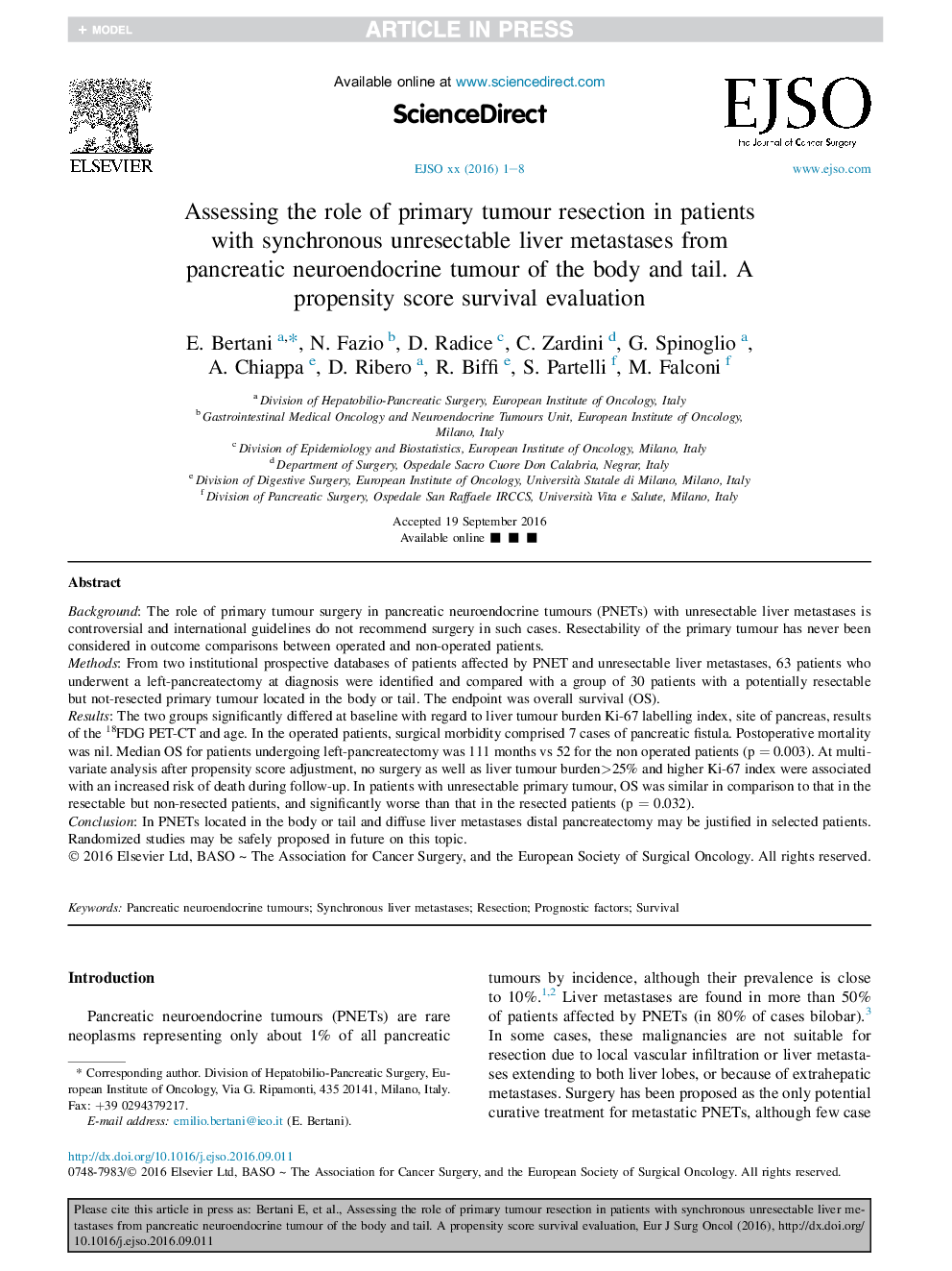 ارزیابی نقش رزکسیون اولیه تومور در بیماران مبتلا به متاستازهای غیر قابل توقف کبدی همزمان از تومور نوروآندوکرین پانکراس بدن و دم. ارزیابی بقا از نمره گرایش 