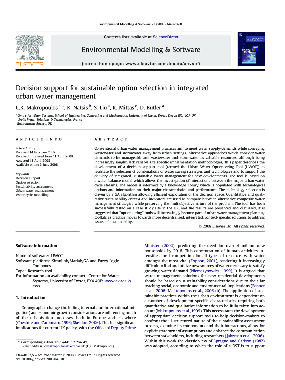 Decision support for sustainable option selection in integrated urban water management