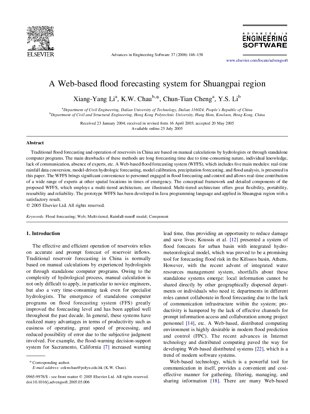 A Web-based flood forecasting system for Shuangpai region