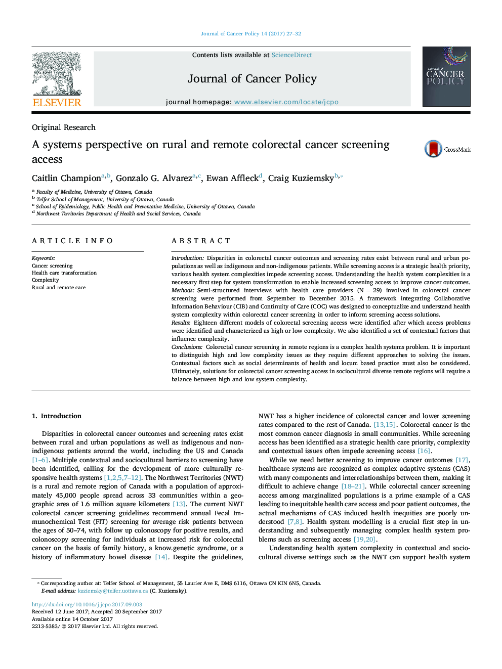 A systems perspective on rural and remote colorectal cancer screening access