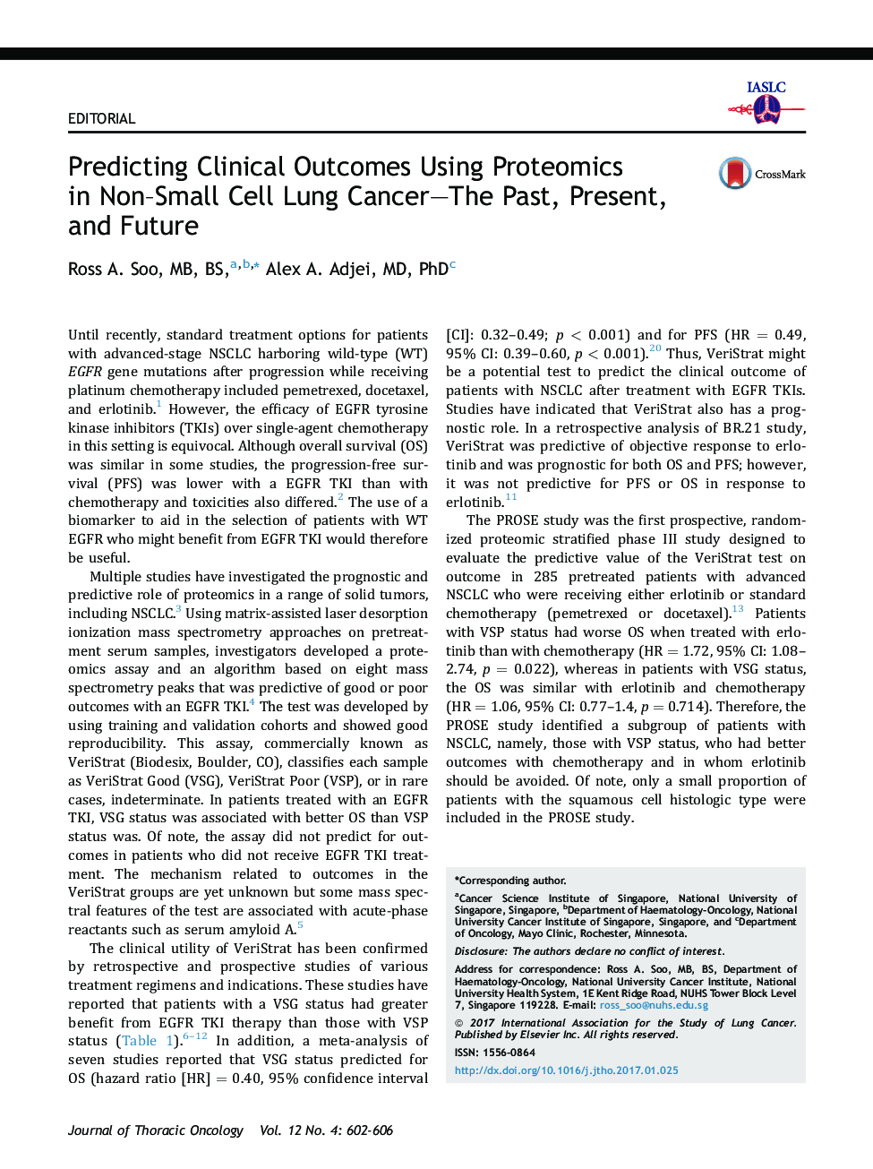 Predicting Clinical Outcomes Using Proteomics inÂ Non-Small Cell Lung Cancer-The Past, Present, andÂ Future