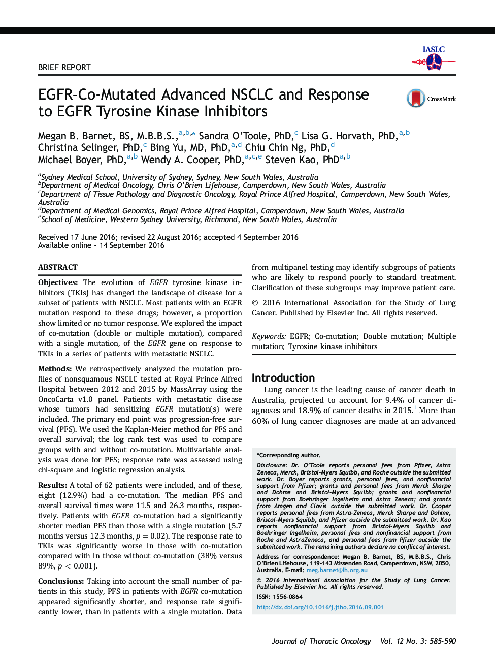 EGFR-Co-Mutated Advanced NSCLC and Response toÂ EGFR Tyrosine Kinase Inhibitors