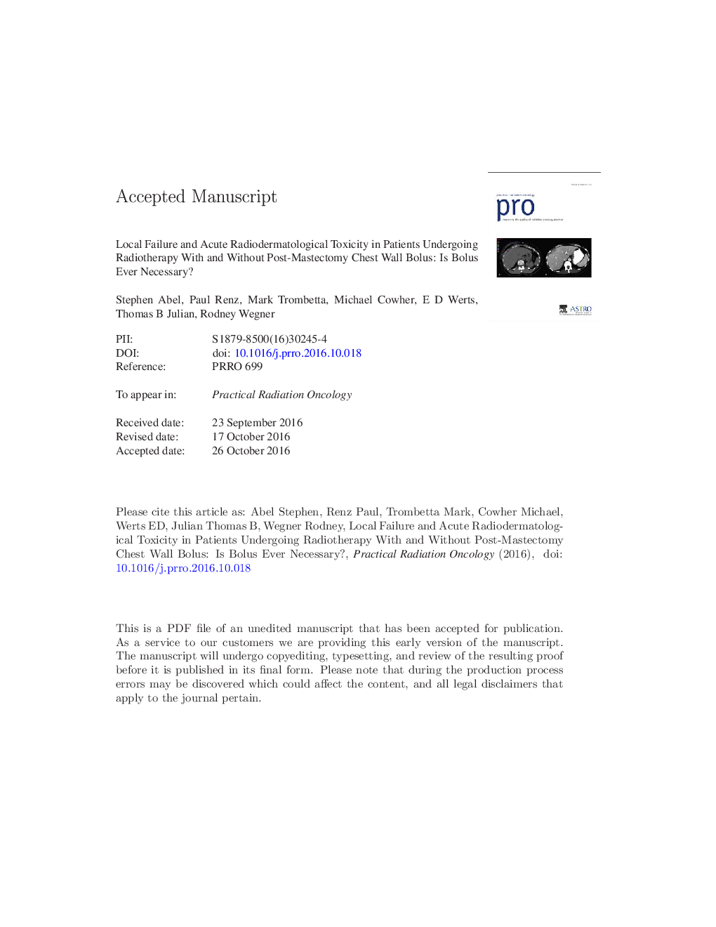 Local failure and acute radiodermatological toxicity in patients undergoing radiation therapy with and without postmastectomy chest wall bolus: Is bolus ever necessary?