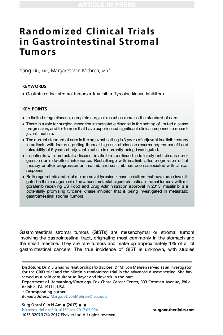 Randomized Clinical Trials in Gastrointestinal Stromal Tumors