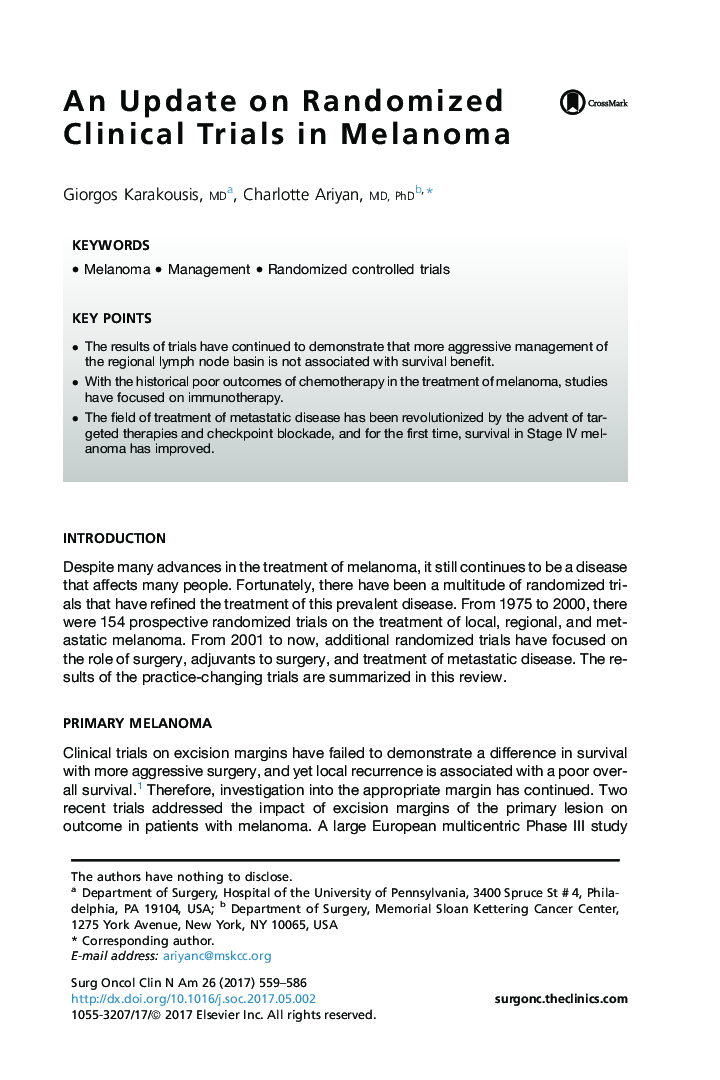 An Update on Randomized Clinical Trials in Melanoma