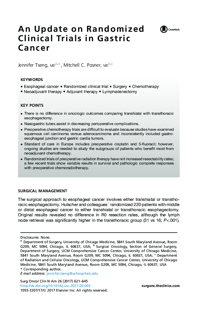 An Update on Randomized Clinical Trials in Gastric Cancer