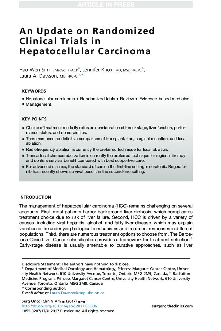 An Update on Randomized Clinical Trials in Hepatocellular Carcinoma