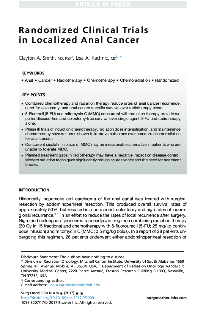 Randomized Clinical Trials in Localized Anal Cancer