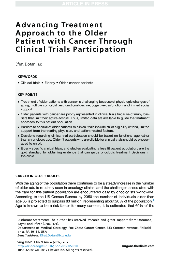 Advancing Treatment Approach to the Older Patient with Cancer Through Clinical Trials Participation