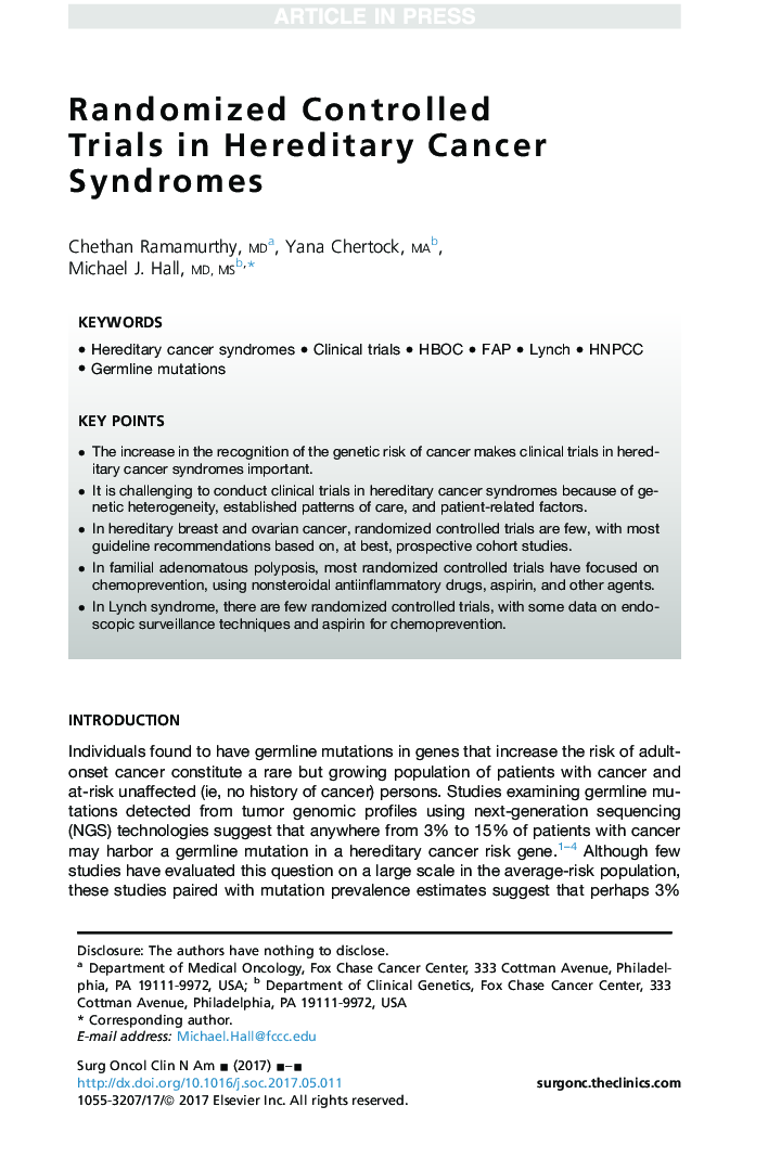 Randomized Controlled Trials in Hereditary Cancer Syndromes