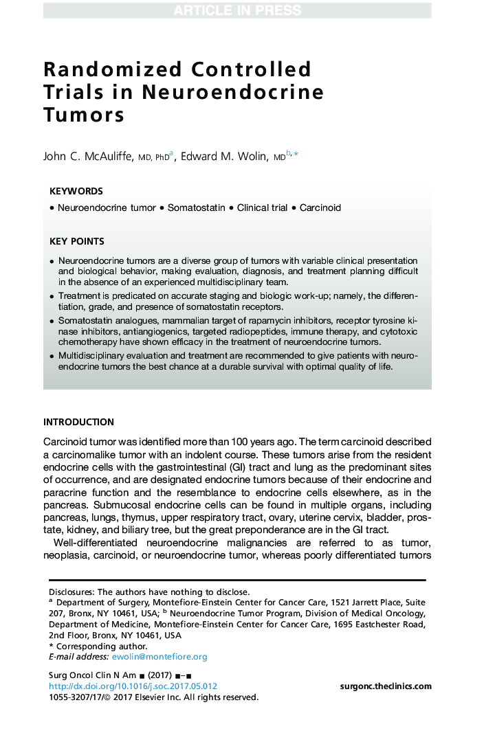 Randomized Controlled Trials in Neuroendocrine Tumors