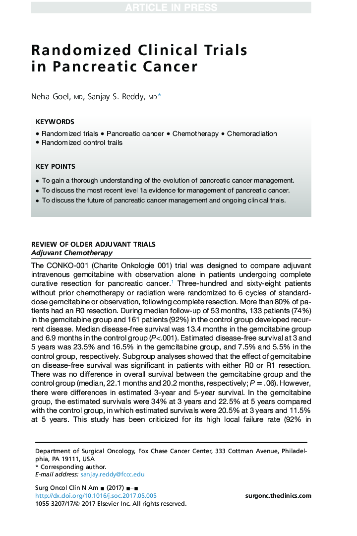 Randomized Clinical Trials in Pancreatic Cancer