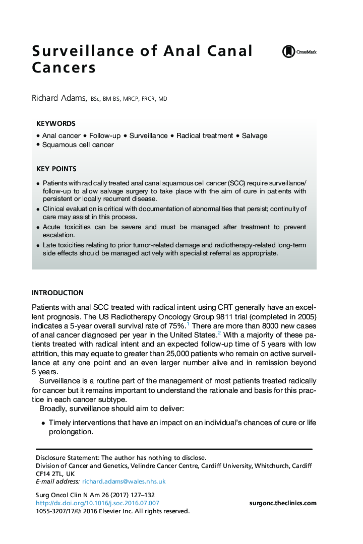 Surveillance of Anal Canal Cancers