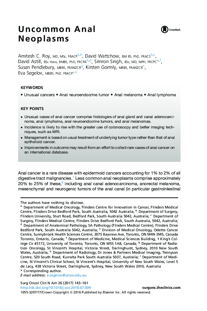 Uncommon Anal Neoplasms