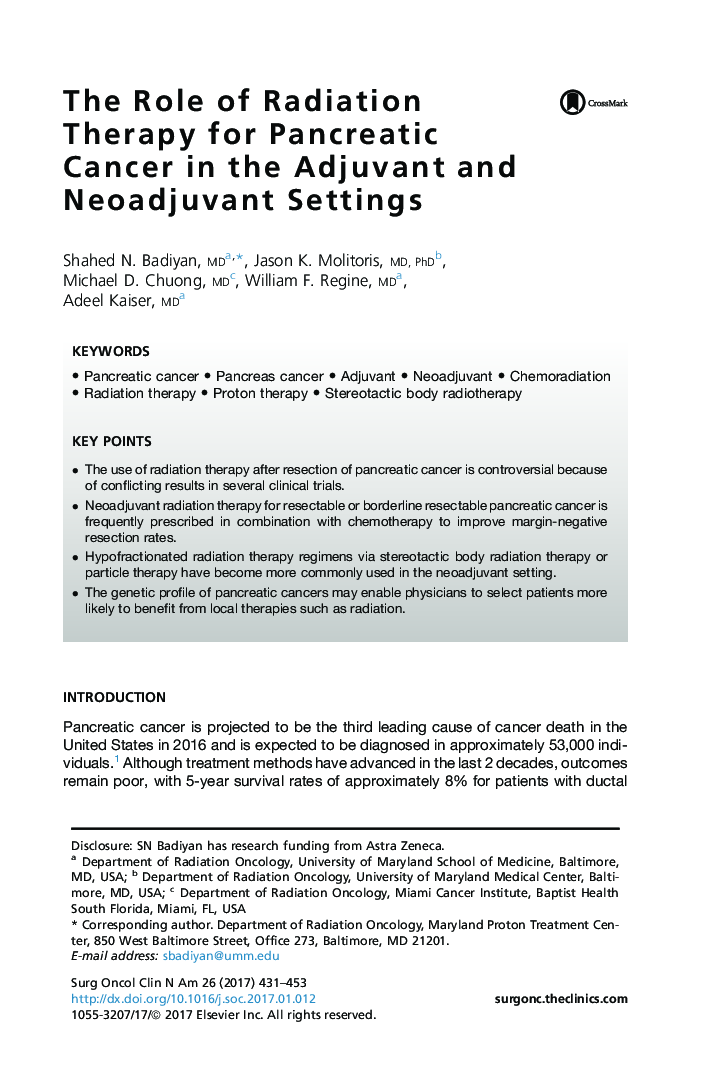 The Role of Radiation Therapy for Pancreatic Cancer in the Adjuvant and Neoadjuvant Settings