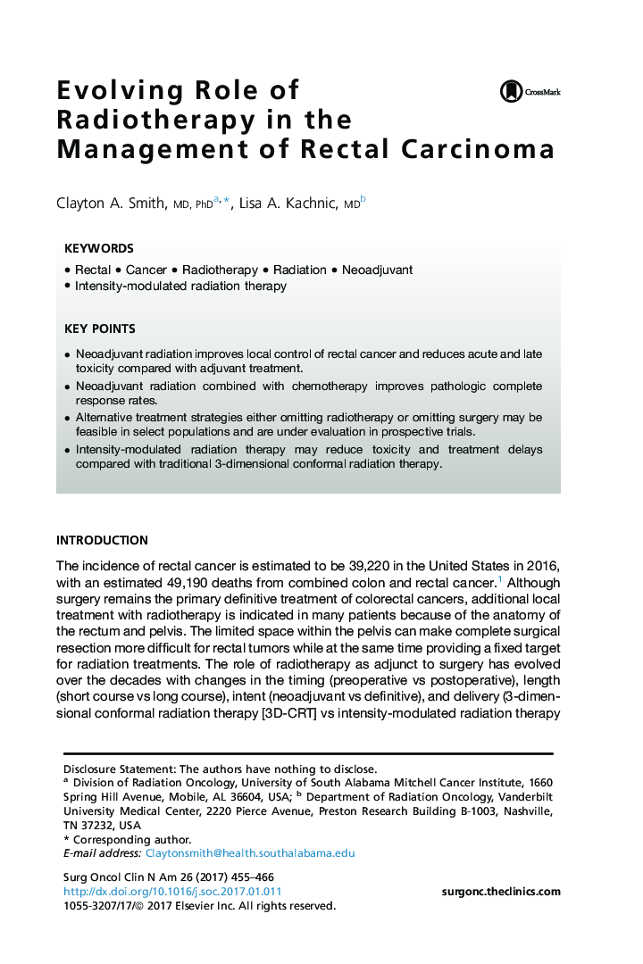 Evolving Role of Radiotherapy in the Management of Rectal Carcinoma