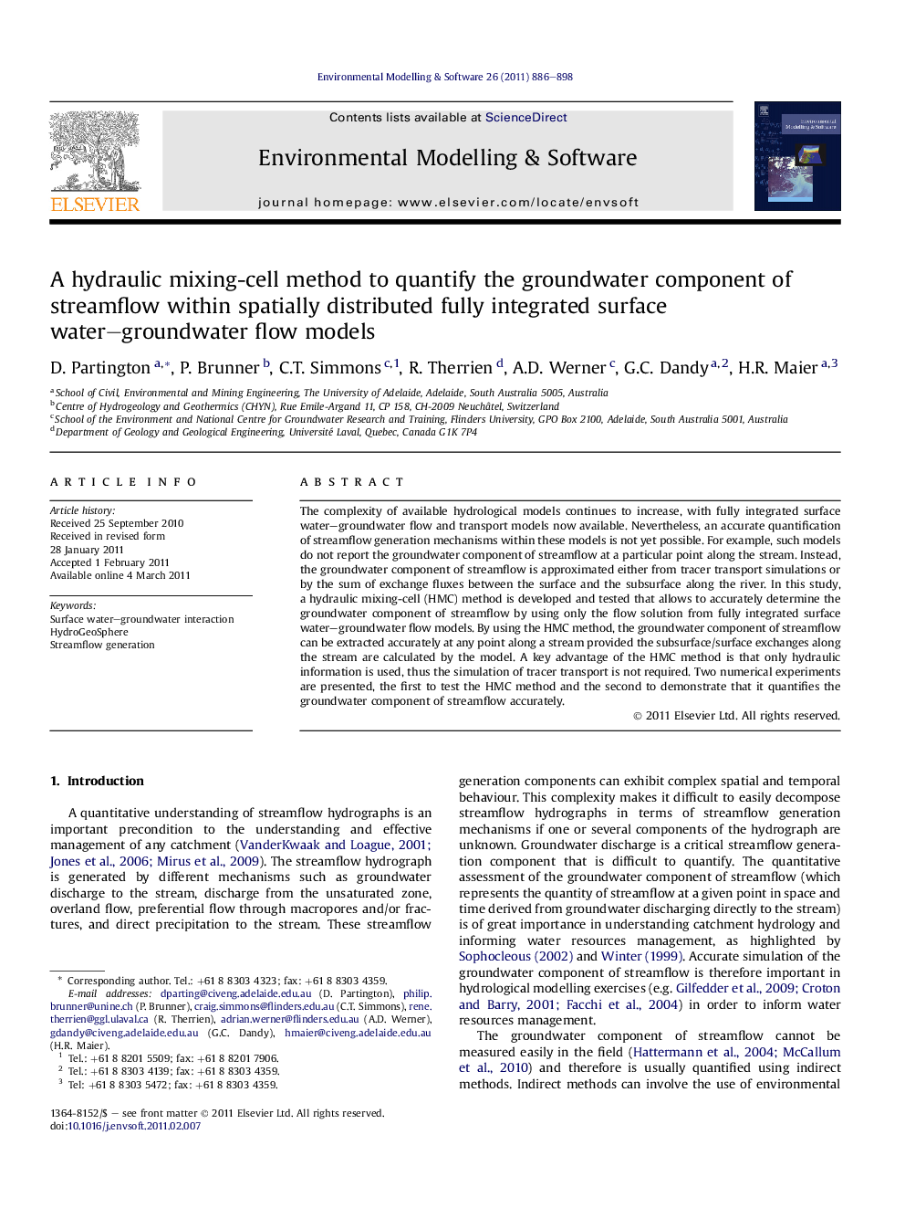 A hydraulic mixing-cell method to quantify the groundwater component of streamflow within spatially distributed fully integrated surface water–groundwater flow models