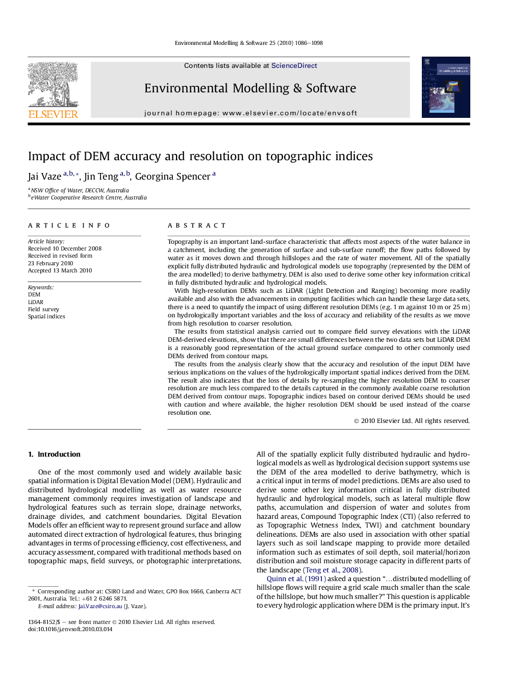 Impact of DEM accuracy and resolution on topographic indices