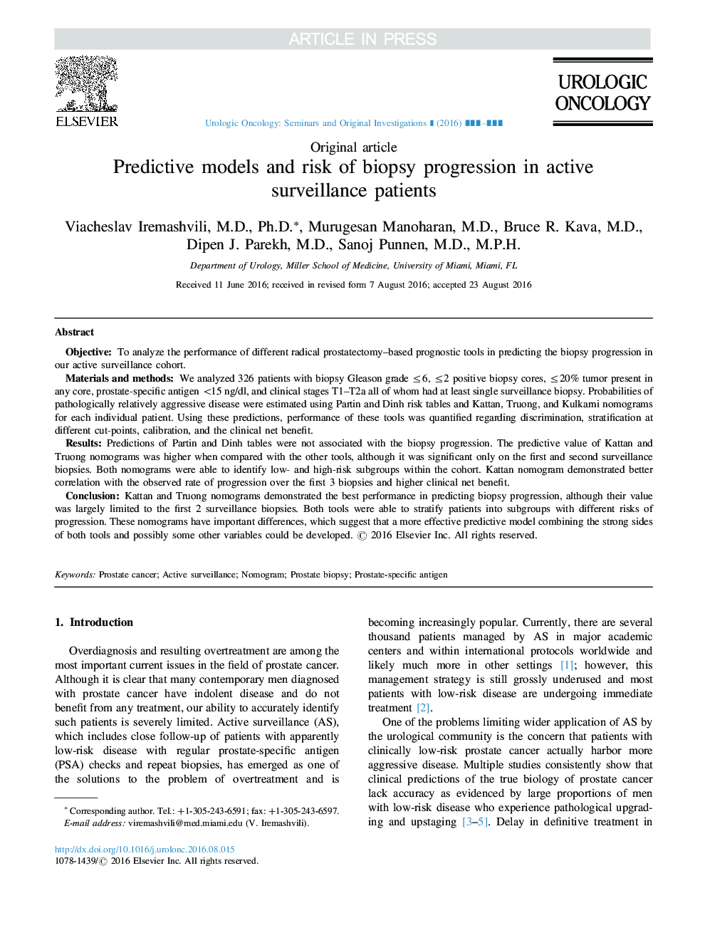 مدل های پیش بینی کننده و خطر پیشرفت بیوپسی در بیماران مراقبت های فعال 