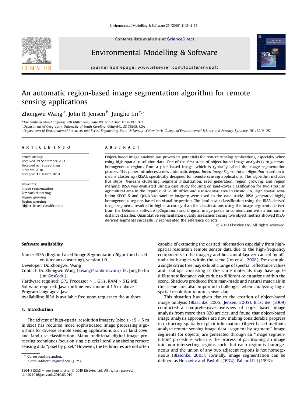 An automatic region-based image segmentation algorithm for remote sensing applications