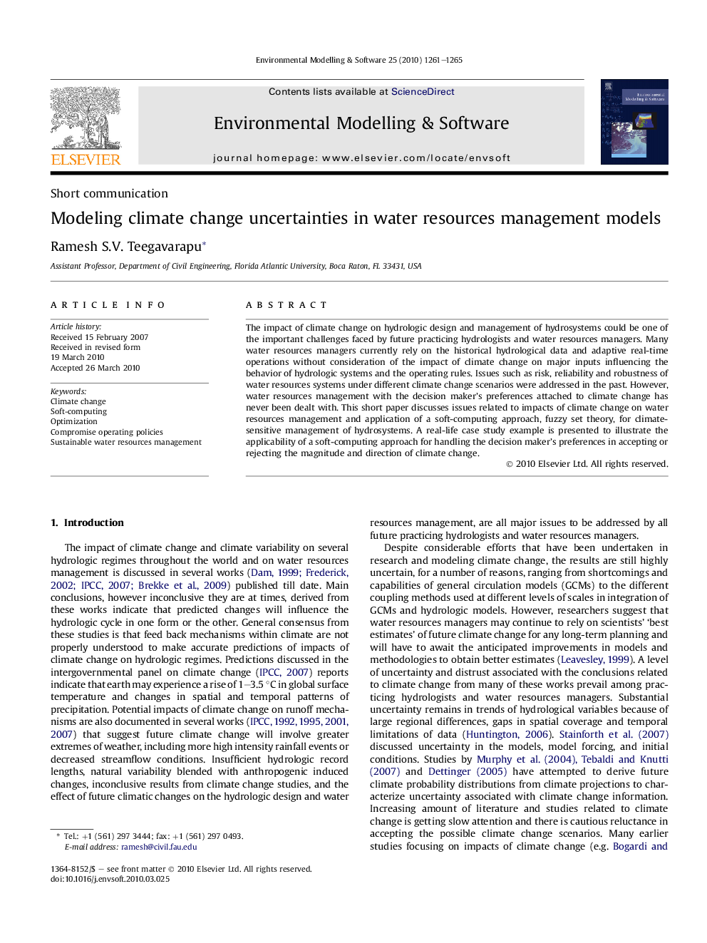 Modeling climate change uncertainties in water resources management models