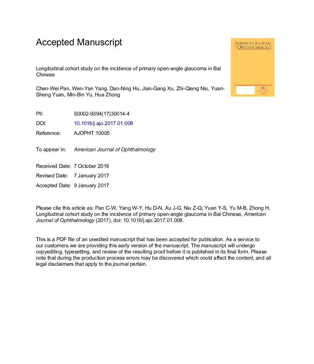 Longitudinal Cohort Study on the Incidence of Primary Open-Angle Glaucoma in Bai Chinese