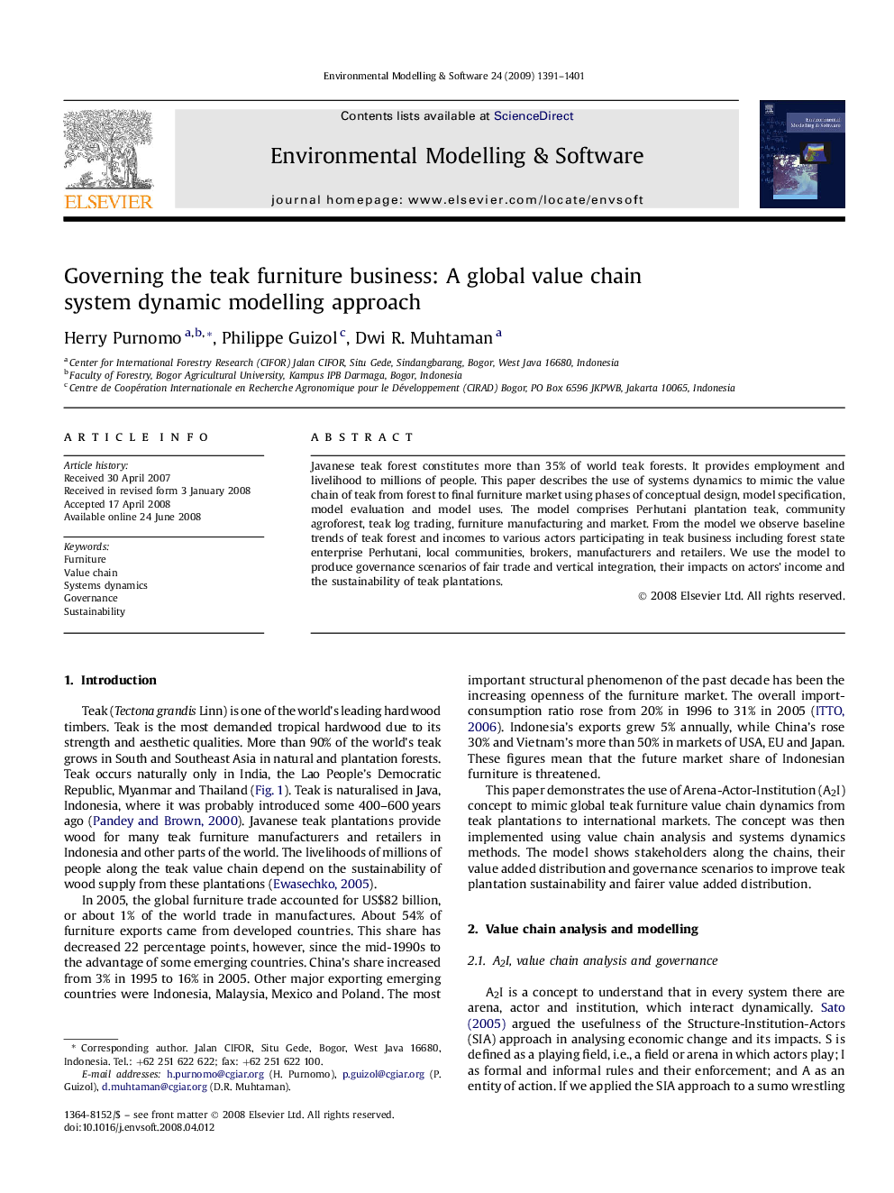 Governing the teak furniture business: A global value chain system dynamic modelling approach