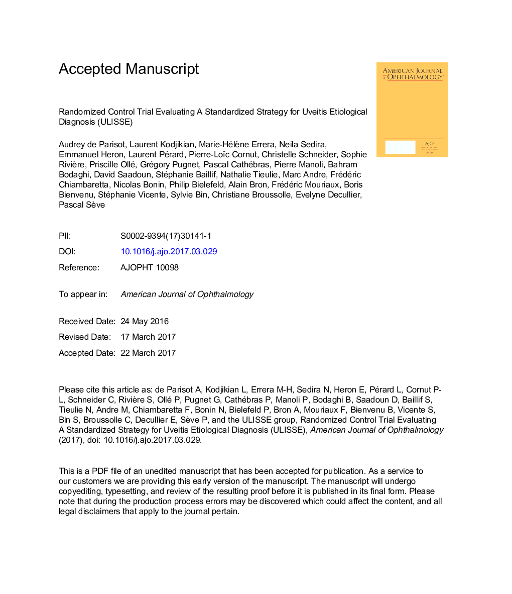 Randomized Controlled Trial Evaluating a Standardized Strategy for Uveitis Etiologic Diagnosis (ULISSE)