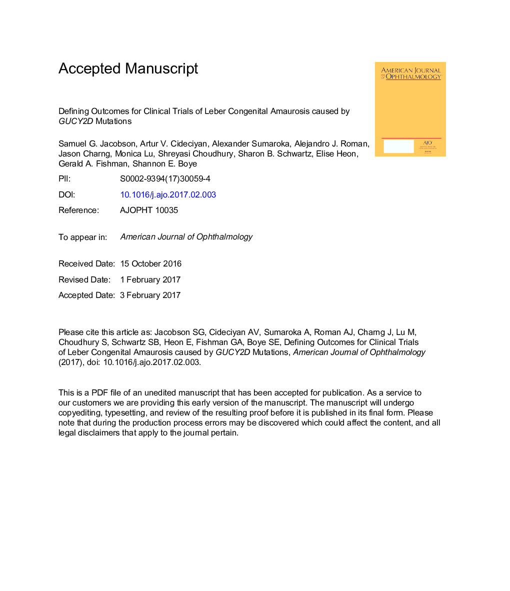 Defining Outcomes for Clinical Trials of Leber Congenital Amaurosis Caused by GUCY2D Mutations