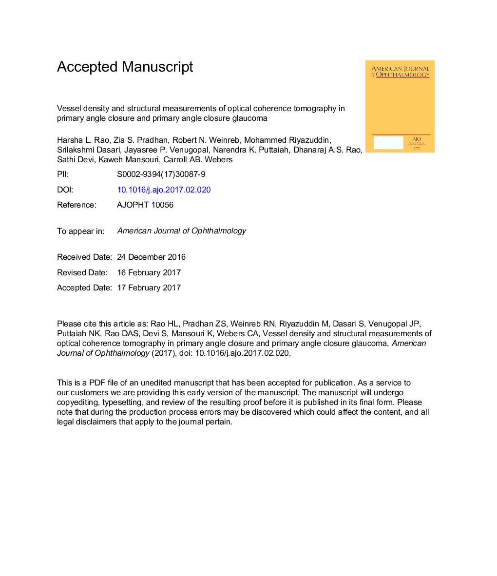 تراکم و اندازه گیری ساختاری توموگرافی توزیع اپتیکال در بسته شدن زاویه اولیه و بستن زاویه اولیه گلوکوم 