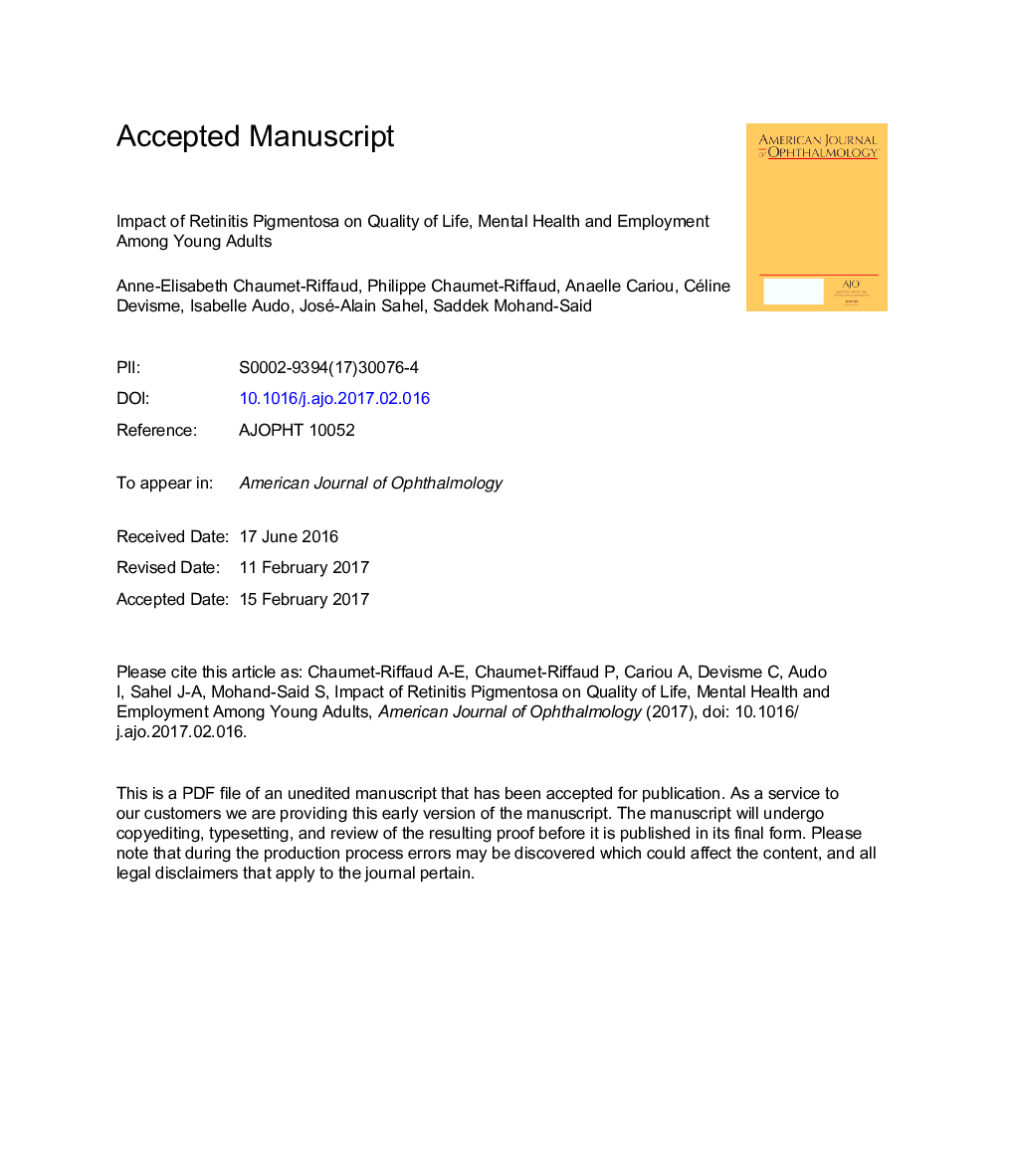 Impact of Retinitis Pigmentosa on Quality of Life, Mental Health, and Employment Among Young Adults