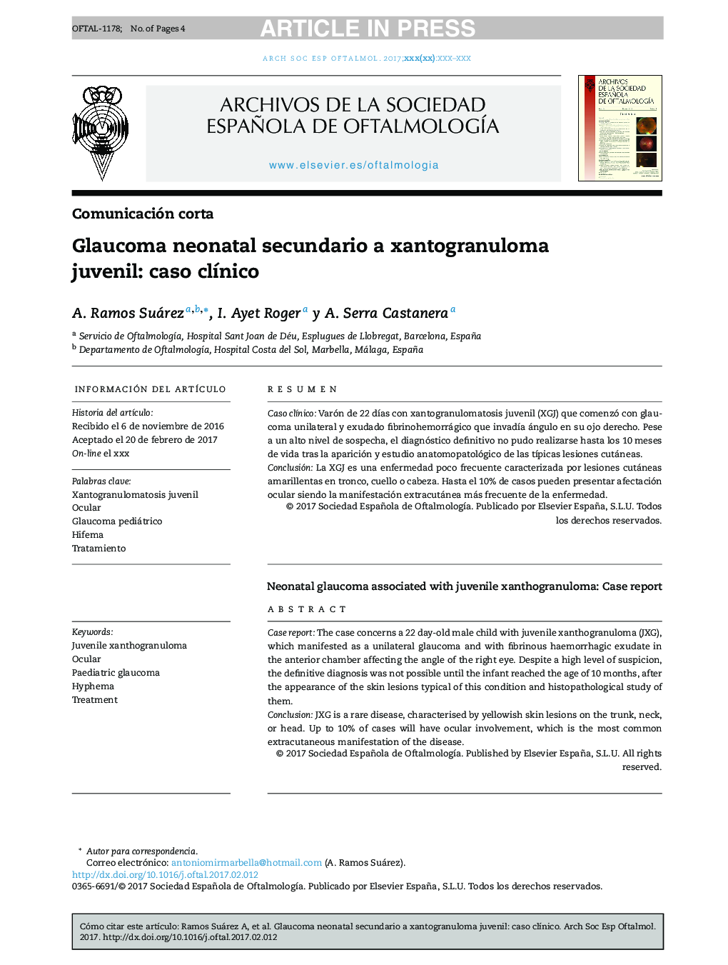 Glaucoma neonatal secundario a xantogranuloma juvenil: caso clÃ­nico