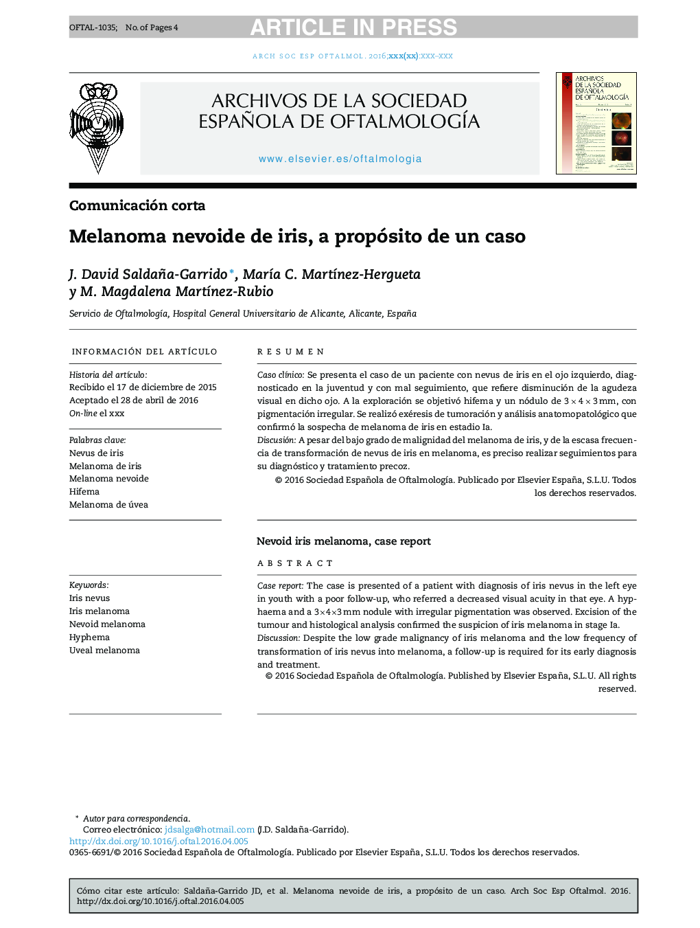 Melanoma nevoide de iris, a propósito de un caso