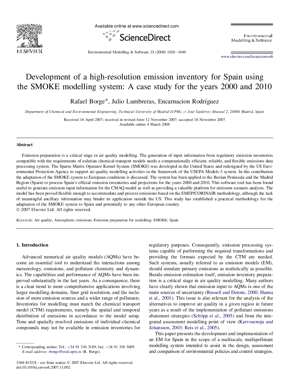 Development of a high-resolution emission inventory for Spain using the SMOKE modelling system: A case study for the years 2000 and 2010