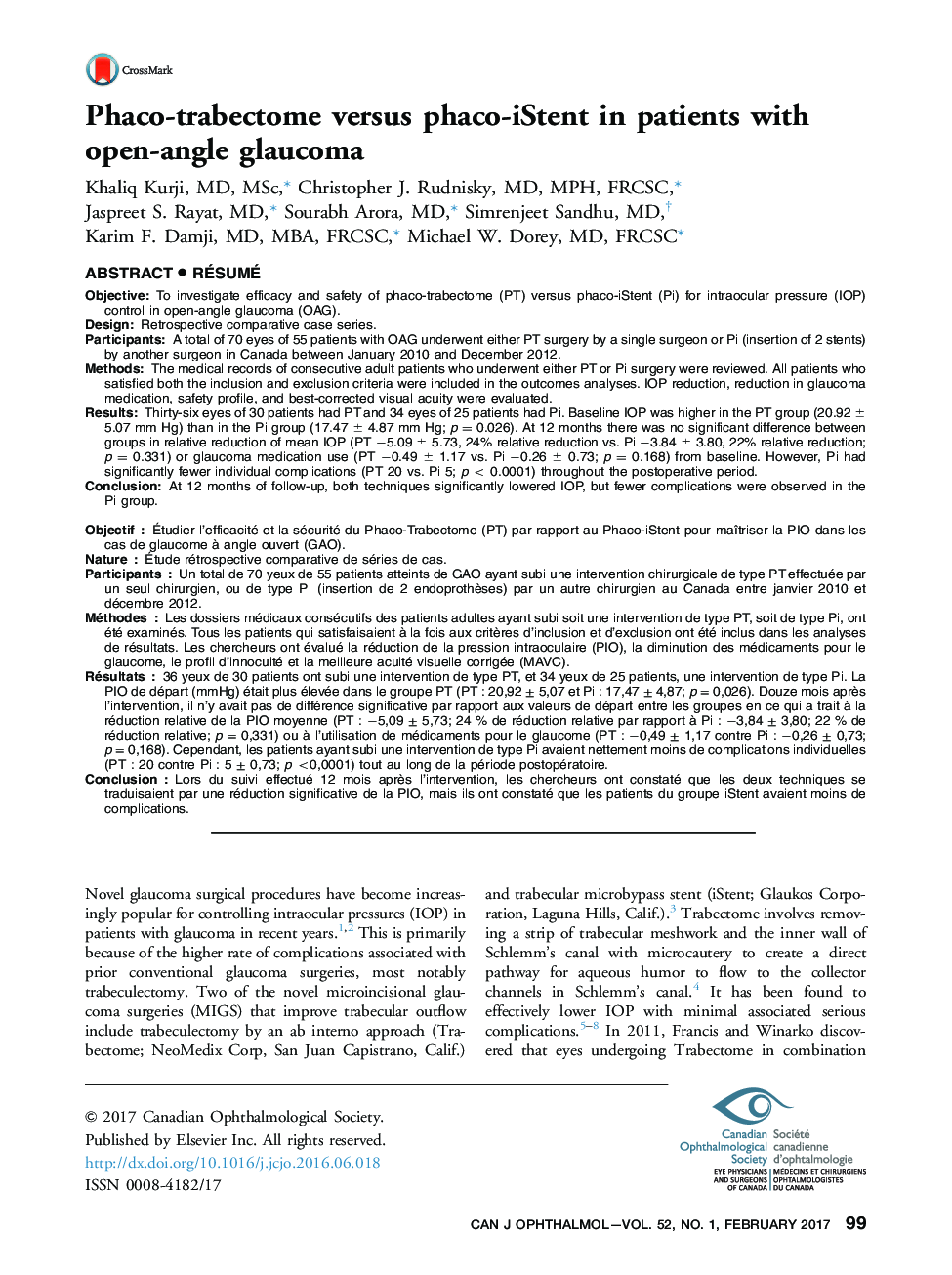 Phaco-trabectome versus phaco-iStent in patients with open-angle glaucoma